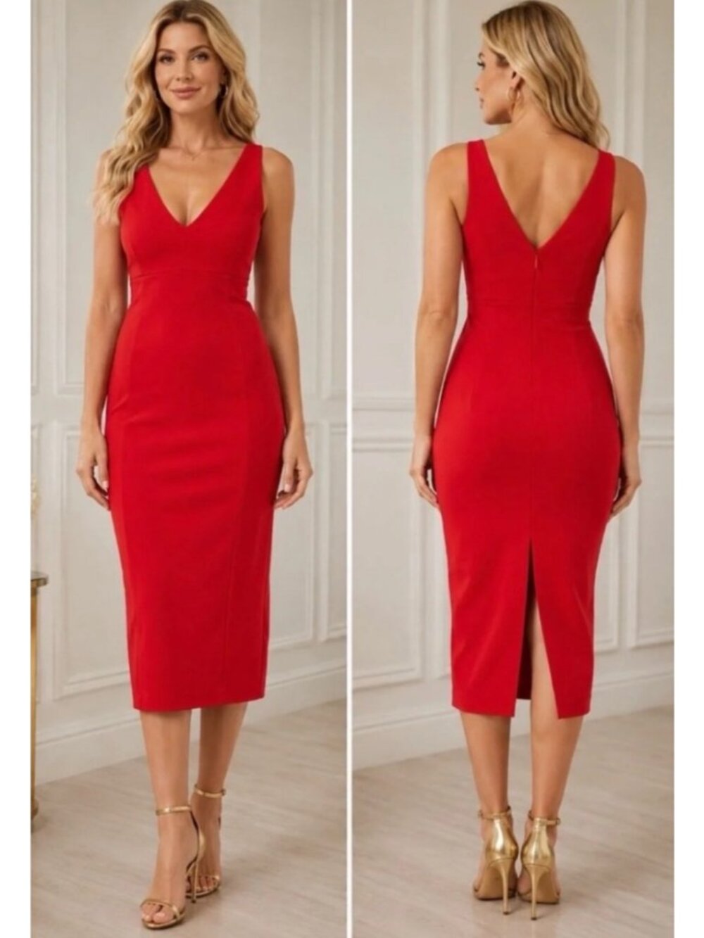 NEW Spanx Ponte Low V-Neck Midi Dress SpanxShape Shaping Formal Sexy Red 1X